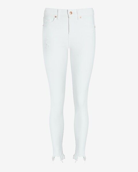 Conscious Edit Mid Rise White Distressed Hem Skinny Jeans | Express