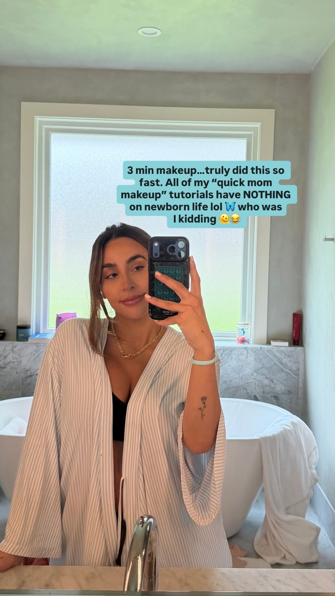 3 min makeup…truly did this so fast. All of my “quick mom makeup” tutorials have NOTHING on newborn life lol 🦋 who was
 I kidding 🫠😂