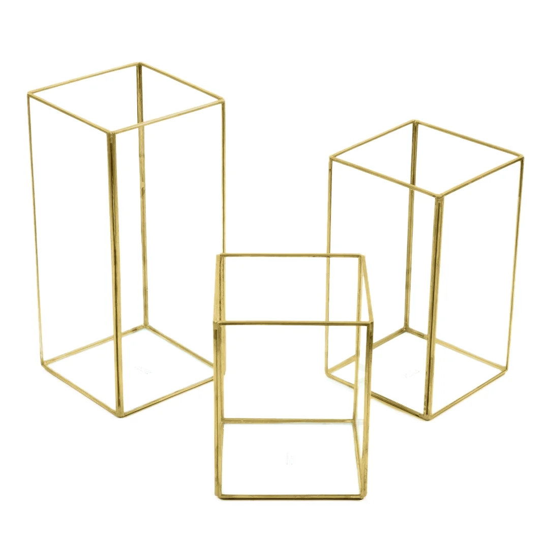 Koyal Wholesale Gold Geometric Hurricane Candle Holder Set of 3 for Wedding Centerpiece, Home Dec... | Walmart (US)