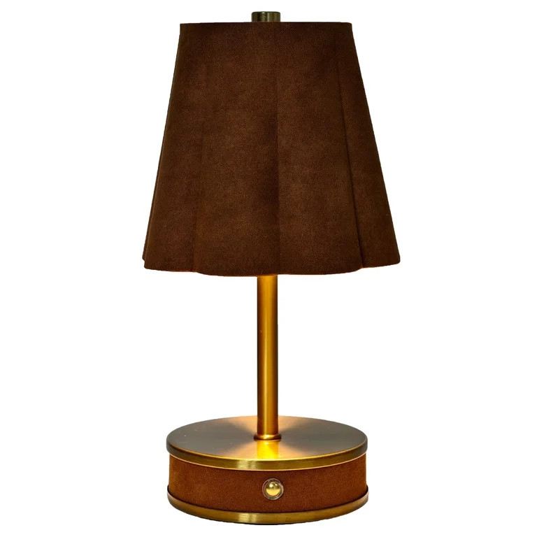 Home Decor Collection Sterling & Noble Home Brown Rounded Pleated Rechargeable Table Lamp | Walmart (US)