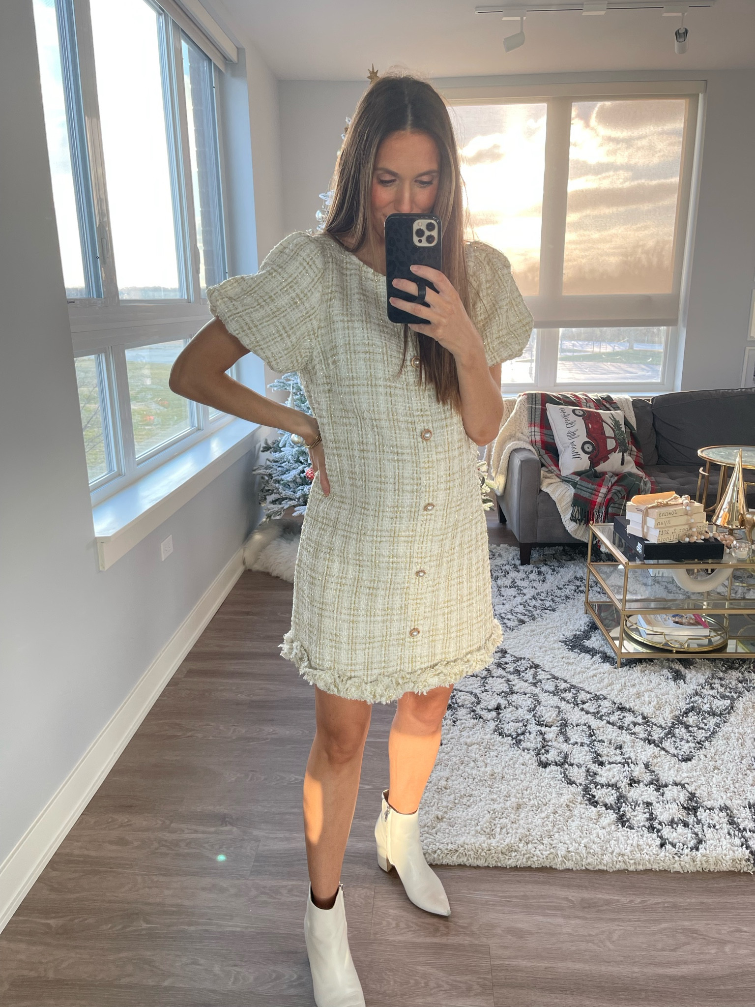 Holiday office party outfit - wearing a size medium & 36 weeks pregnant! 

Christmas outfit, holiday outfit, holiday look, Christmas dress, nye outfit, nye dress, tweed dress 

#LTKHoliday #LTKbump #LTKSeasonal