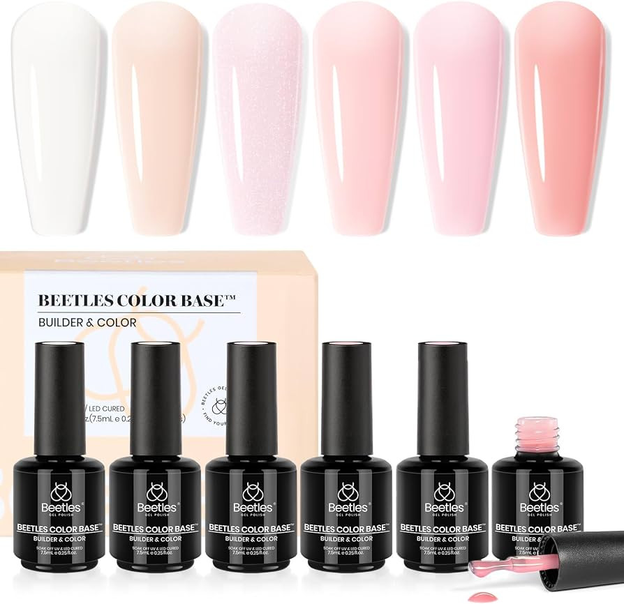 Beetles Color Base Gel Nail Polish, 6 Colors Nude Pink Gel Polish Set Neutral Base Coat 3 in 1 Bu... | Amazon (US)