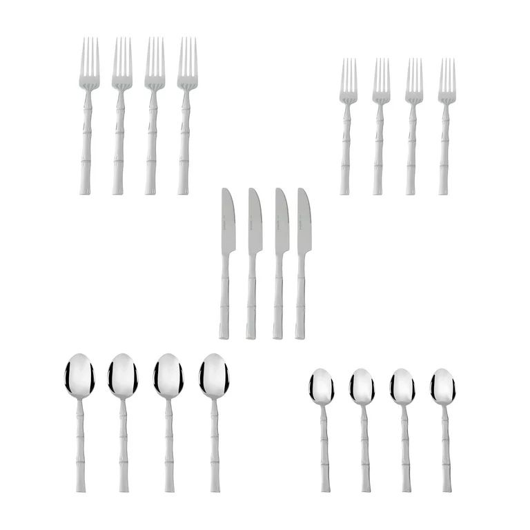 Mainstays Bamboo Design Stainless Steel Flatware Set, 20 Pieces, Service for 4 | Walmart (US)