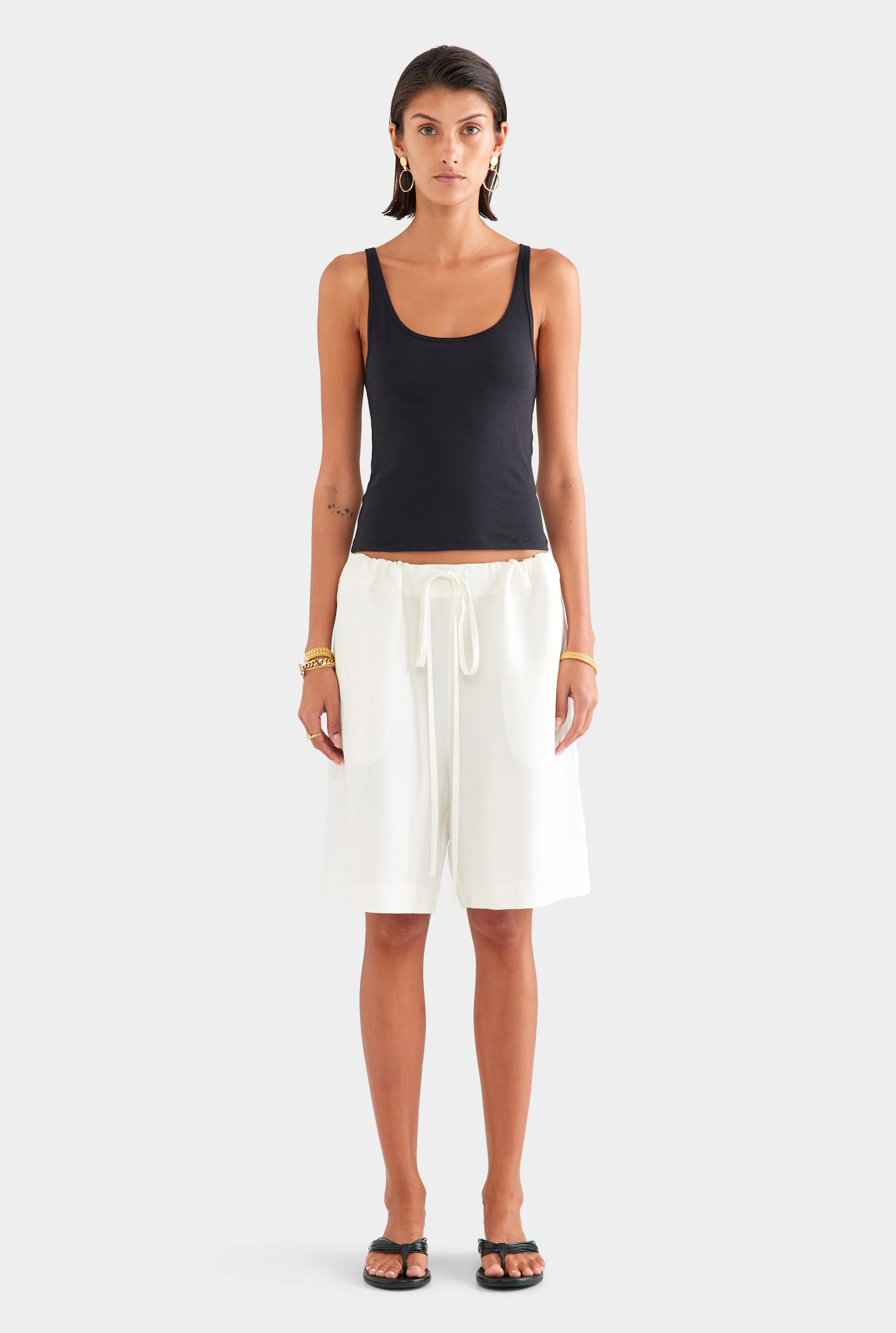 Silk Linen Drawstring Short in Cream | Venroy | Venroy AU
