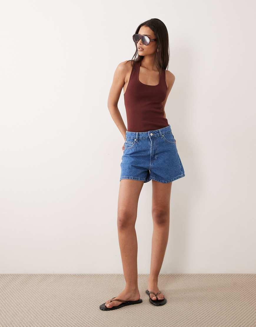 ASOS DESIGN high waist denim shorts in mid blue | ASOS (Global)