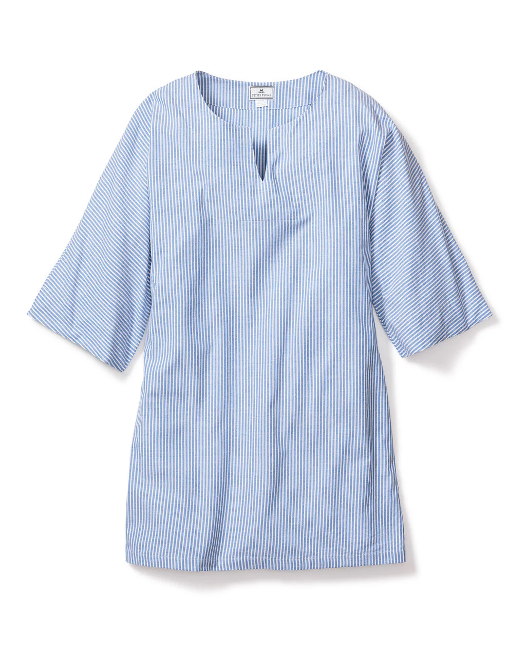 Women's Twill Short Caftan in French Blue Seersucker | Petite Plume
