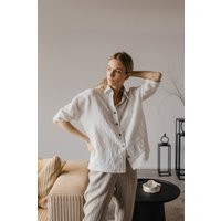 Linen Button Down Shirt, Summer Style Womens Clothing, Loose Casual Office Plus Size Clothing | Etsy (US)