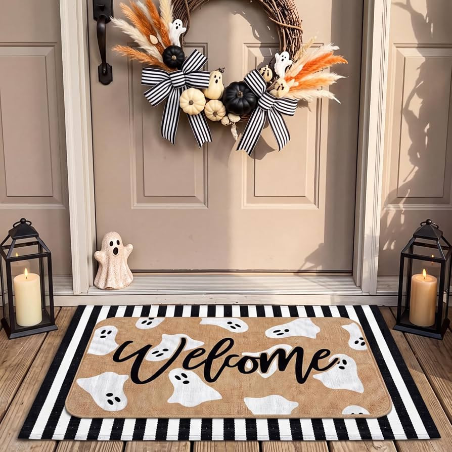 Tinideya 2 Pcs Halloween Doormats Spooky Ghost Welcome Outdoor Door Mats Layered Front Door Rugs ... | Amazon (US)