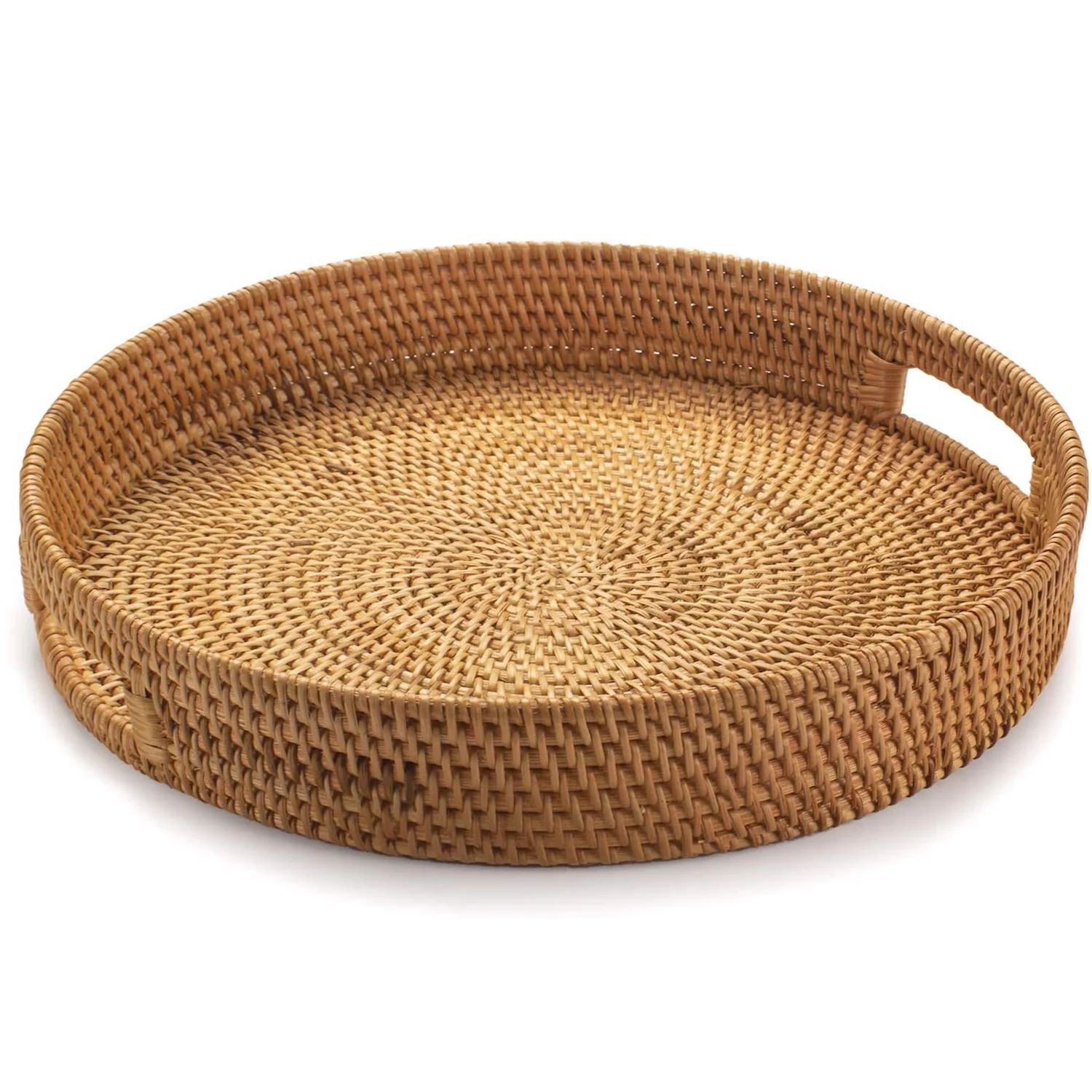 Fokelyi Rattan Serving Tray,11.8" Round Natural Colored Water Hyacinth Woven Tray with Handles | Walmart (US)