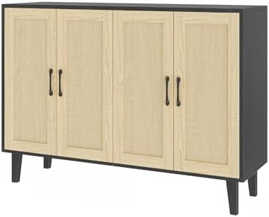 Panana Buffet Storage Cabinet with Rattan Decorating 4 Doors Living Room Kitchen Sideboard 48.43 ... | Amazon (US)
