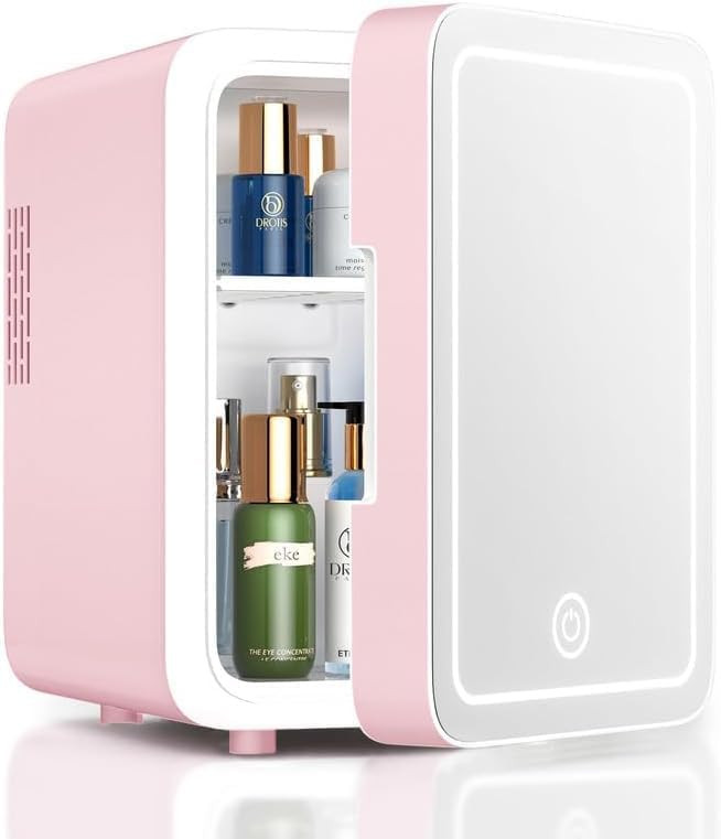 Skincare Fridge With Dimmable LED Light Mirror, 4L Makeup Mini Fridge for Bedroom, Car, Office & ... | Amazon (US)