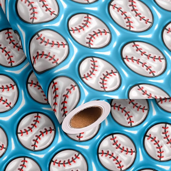 Dtiafu 3D Effect Baseball Wrapping Paper Roll - Sport Wrapping Paper - Unique Design Gift Wrap Sh... | Amazon (US)