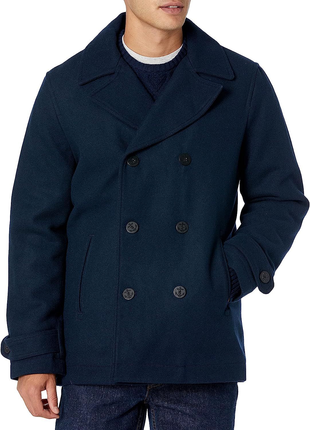 Amazon Essentials Men's Double-Breasted Heavyweight Wool Blend Peacoat | Amazon (US)
