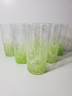 Clear Glasses With White and Green Speckled Art Glasses Set of 6 Six Inches Tall | eBay US