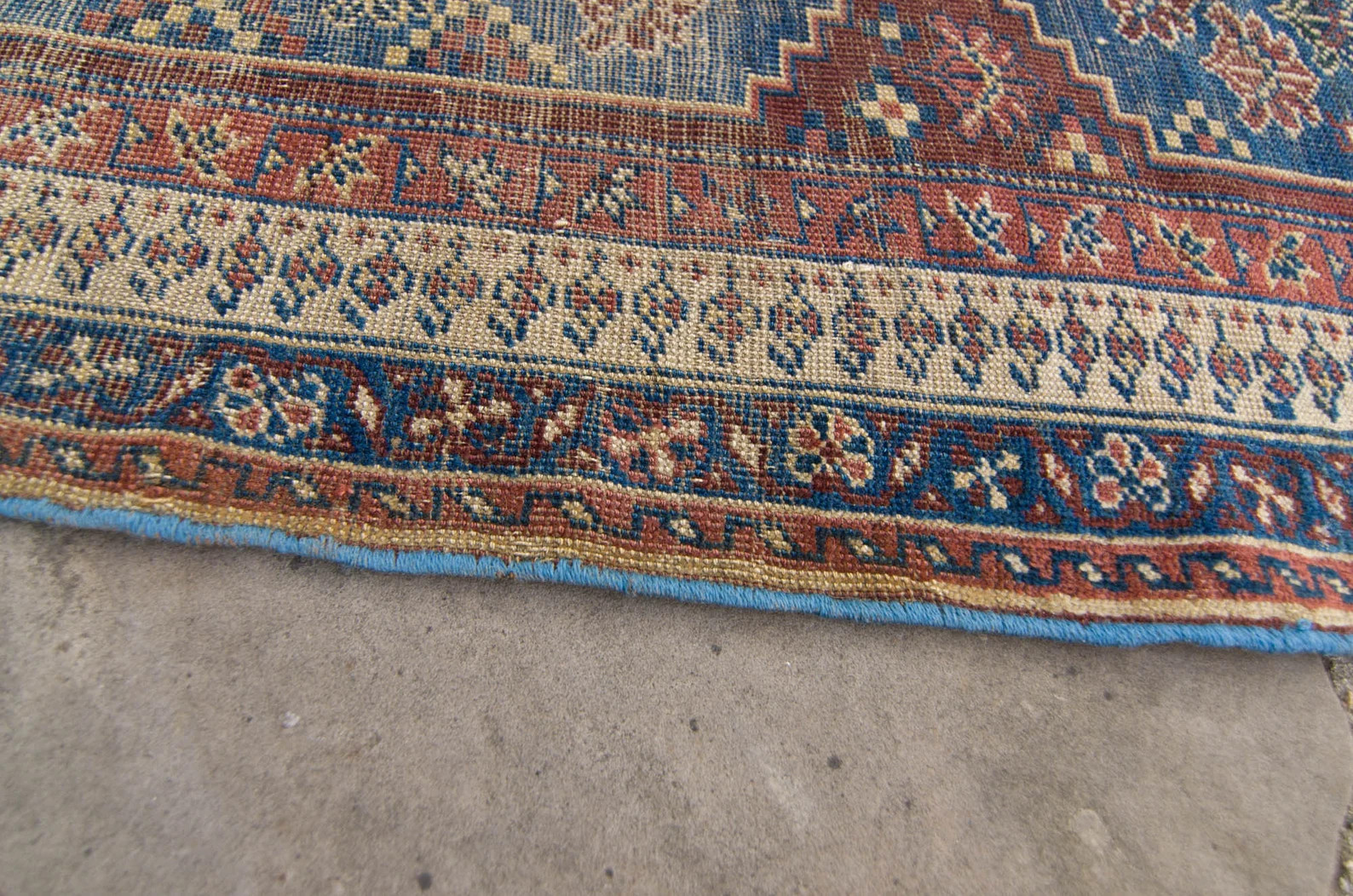 Antique 3'2" x 5'10" Kurdish Rug Hand-Knotted Blue Brown Wool Low Pile Small Rug 1870s - FREE DOM... | Etsy (US)