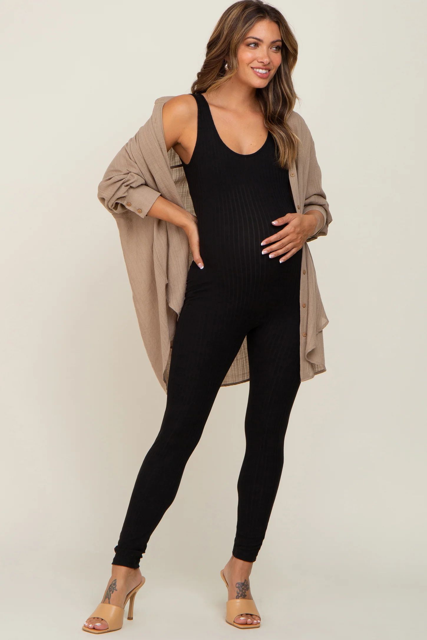 Black Ribbed Bodycon Maternity Jumpsuit | PinkBlush Maternity