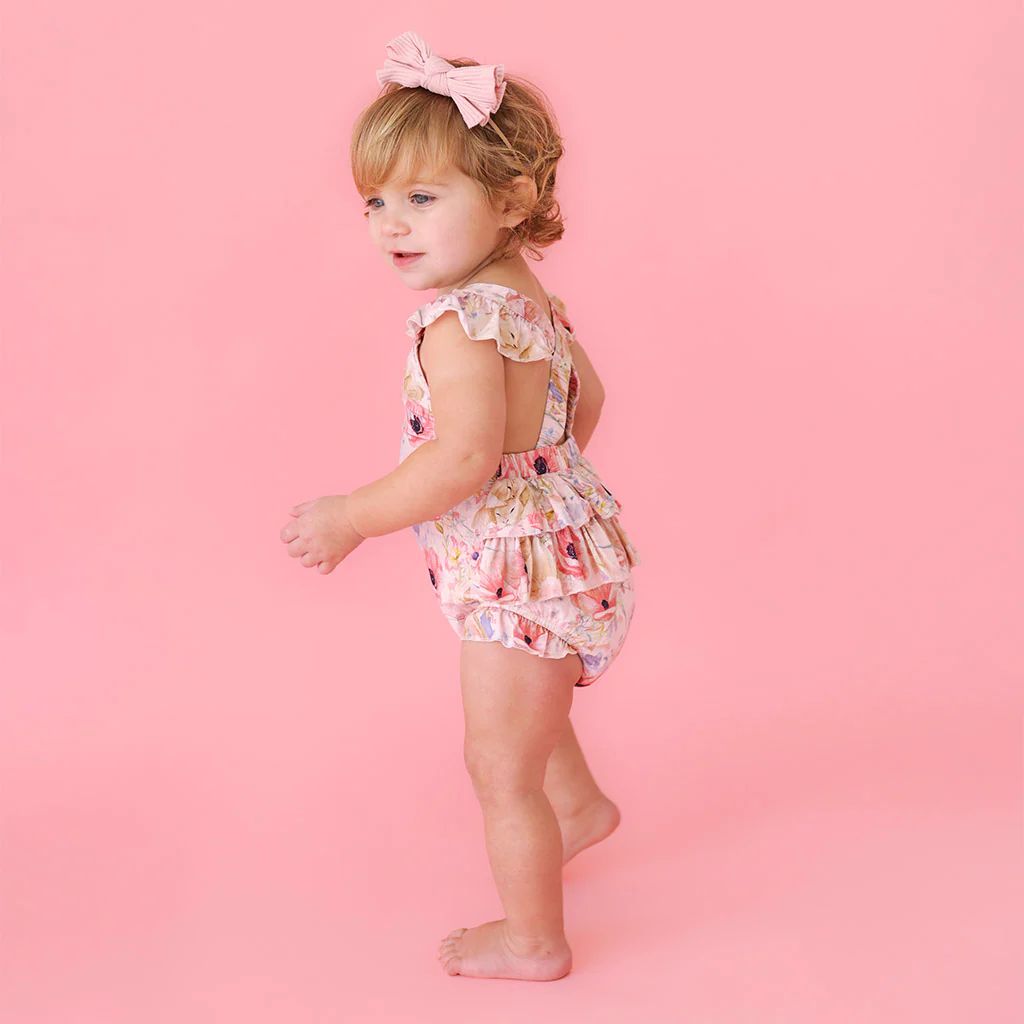 Bunny Floral Pink Baby Bubble Romper | Everly Rose | Posh Peanut