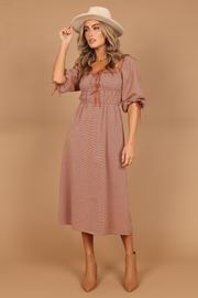 Georgette Puff Sleeve Midi Dress - Brown Check | Petal & Pup (US)