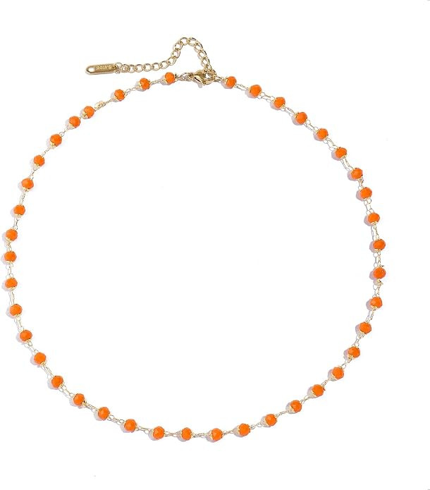 Beaded Choker Necklace for Women Dainty 14K Gold Plated Crystal Necklace Gold Bead Necklace Boho ... | Amazon (US)