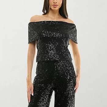 Premier Amour Sequin Womens Straight Neck Short Sleeve Blouse | JCPenney