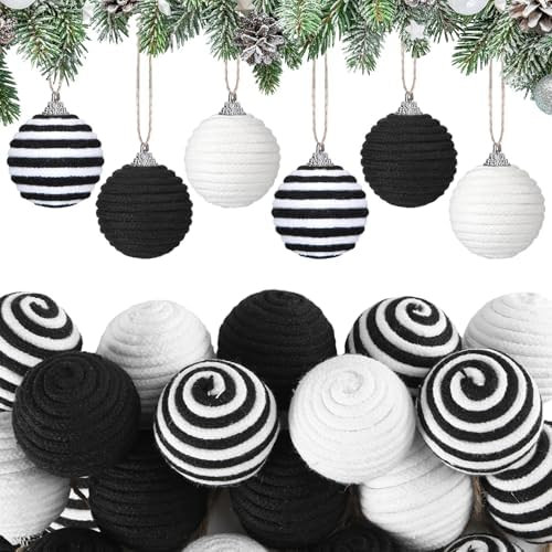 Syhood 18 Pcs 1.57 Inch Mini Christmas Black White Ball Ornaments Boho Farmhouse Jute Rope Hangin... | Amazon (US)