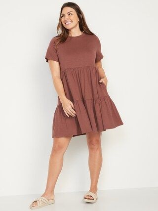 Short-Sleeve Tiered Slub-Knit Mini Swing Dress for Women | Old Navy (US)