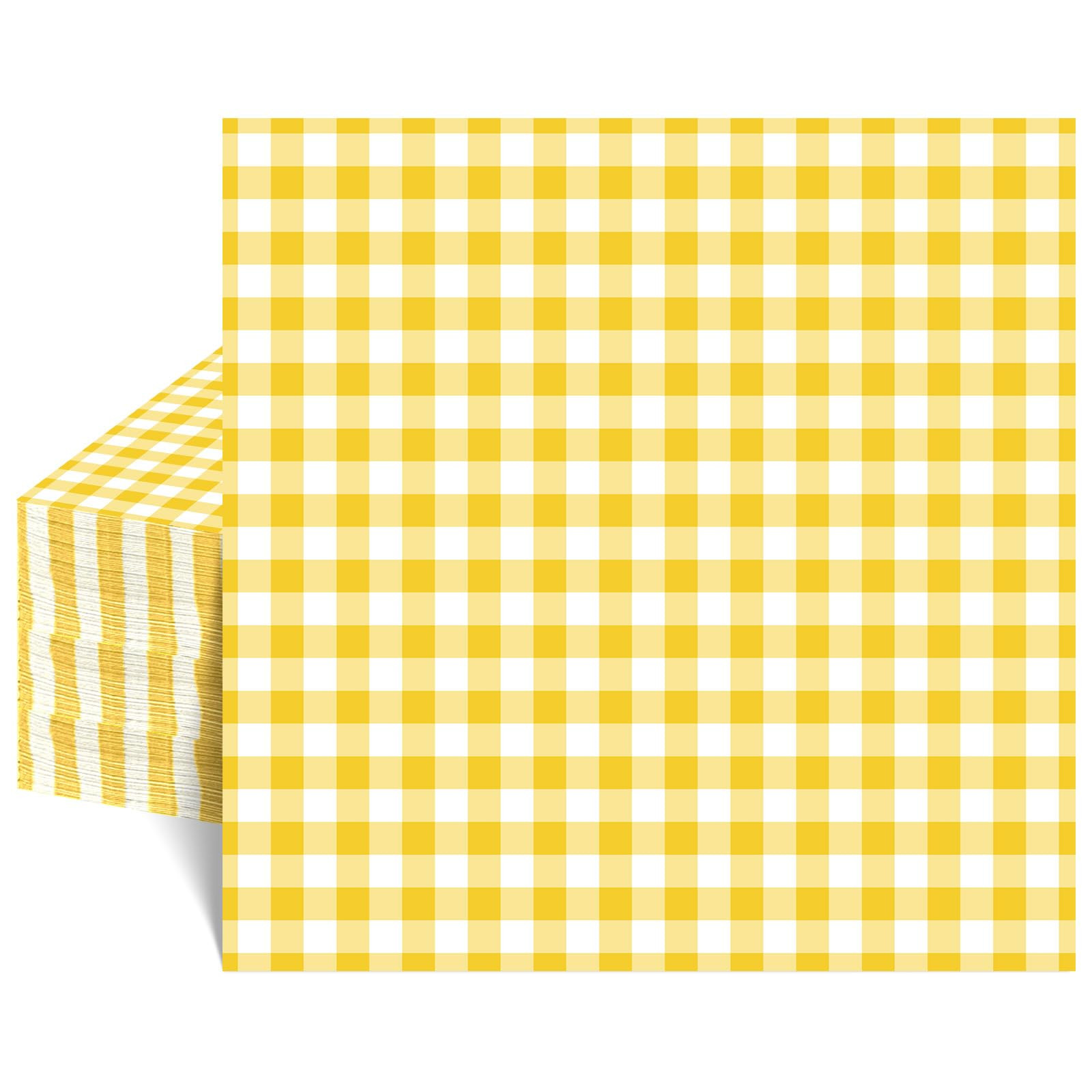 NatNarr 80 Pcs Gingham Napkins, 6.5X6.5 Inch Picnic Paper Napkins Disposable Yellow and White Pla... | Amazon (US)
