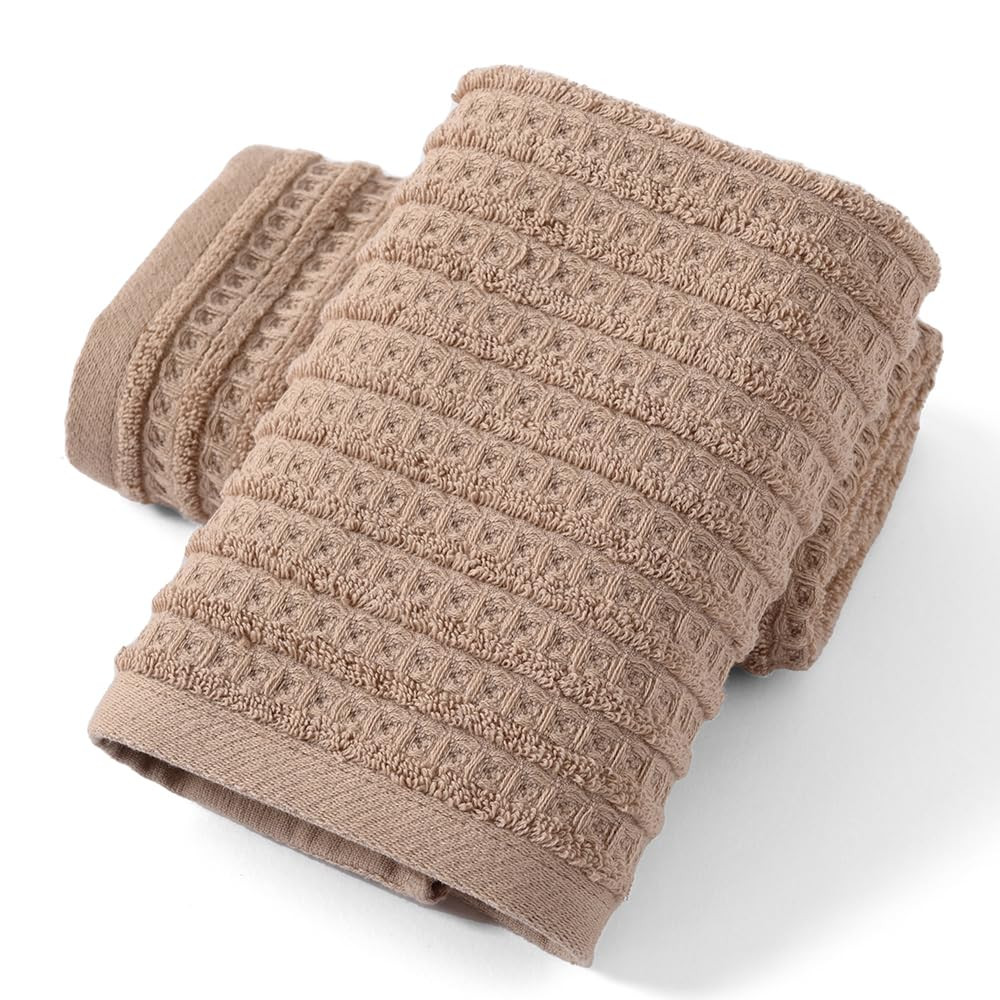 sense gnosis Brown Hand Towel Set of 2 Waffle with Terry Striped Pattern 100% Cotton Ultra Soft A... | Amazon (US)