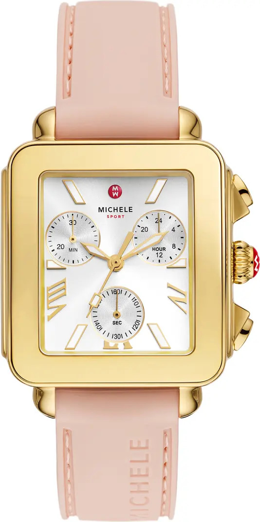 MICHELE Deco Sport Chronograph Silicone Strap Watch, 34mm x 36mm | Nordstrom | Nordstrom