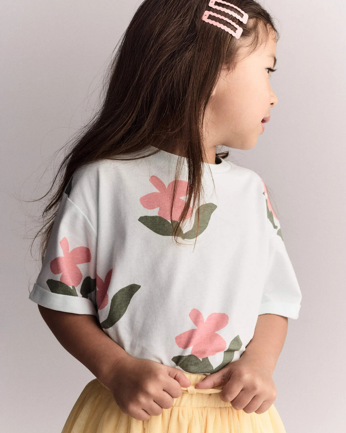 Toddler Girl Rolled Cuff Tee in Floral Print - Light Green | Carter's Inc