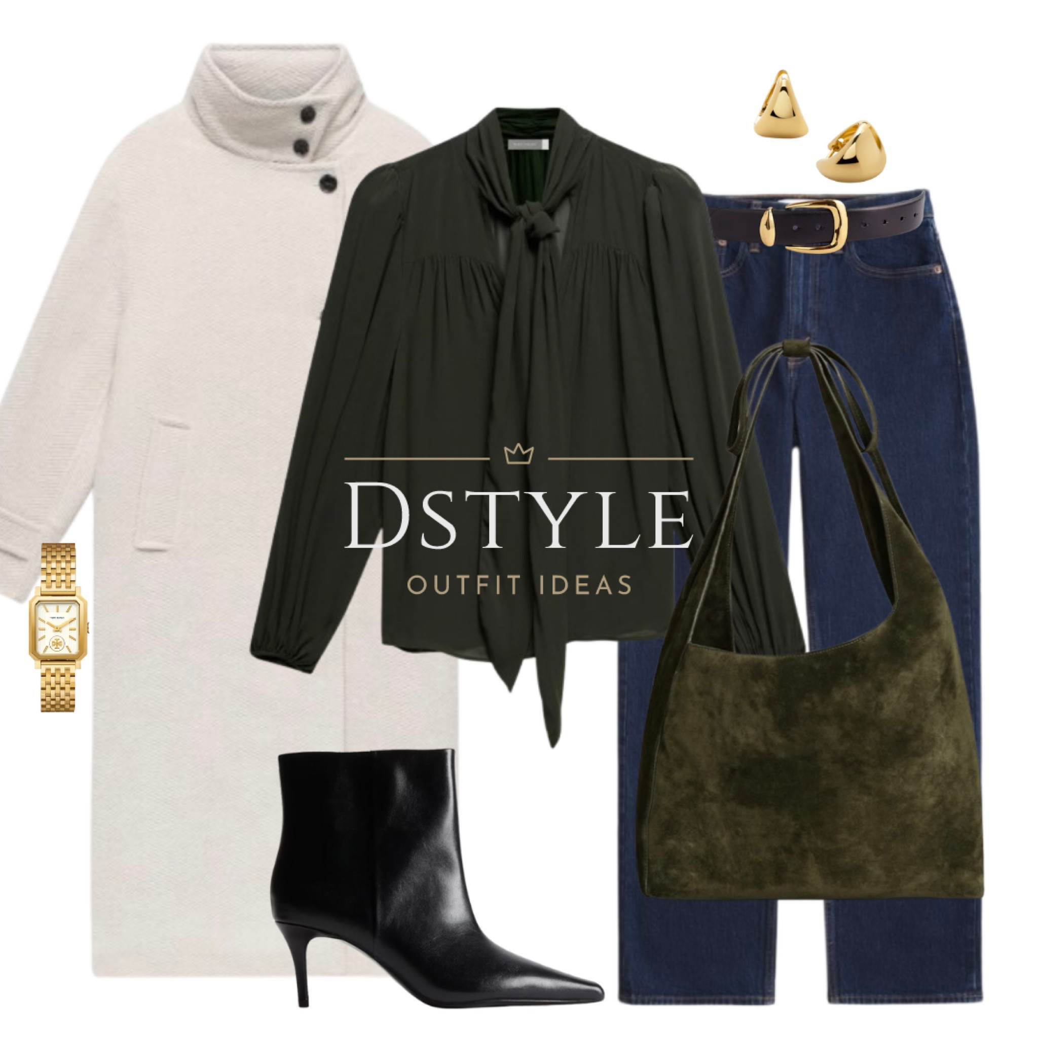  Ream textured funnel coat, khaki green tie neck blouse, straight jeans, khaki green suede tote bag, black belt, black heeled boots, office wear, work wear

#LTKStyleTip #LTKItBag #LTKWorkwear