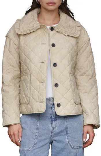 Avec Les Filles Ruffle Collar Quilted Jacket in Sand at Nordstrom Rack, Size X-Large | Nordstrom Rack