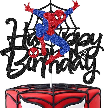 Wrilicyoki Spider man Cake Topper for Spider man Cartoon Themed Happy Birthday Cake Décor Kids B... | Amazon (US)