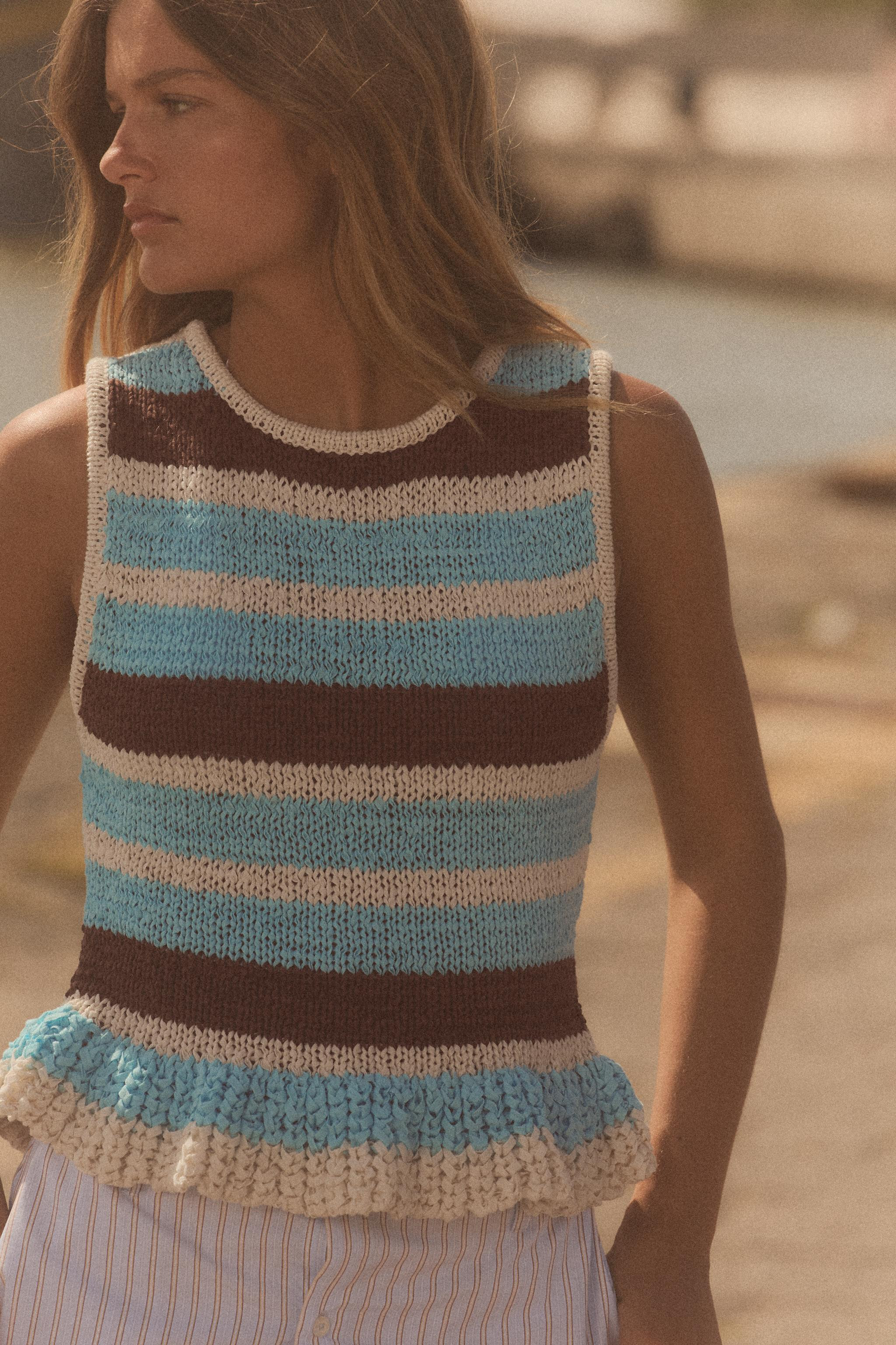 STRIPED KNIT TOP WITH RUFFLE | Zara US