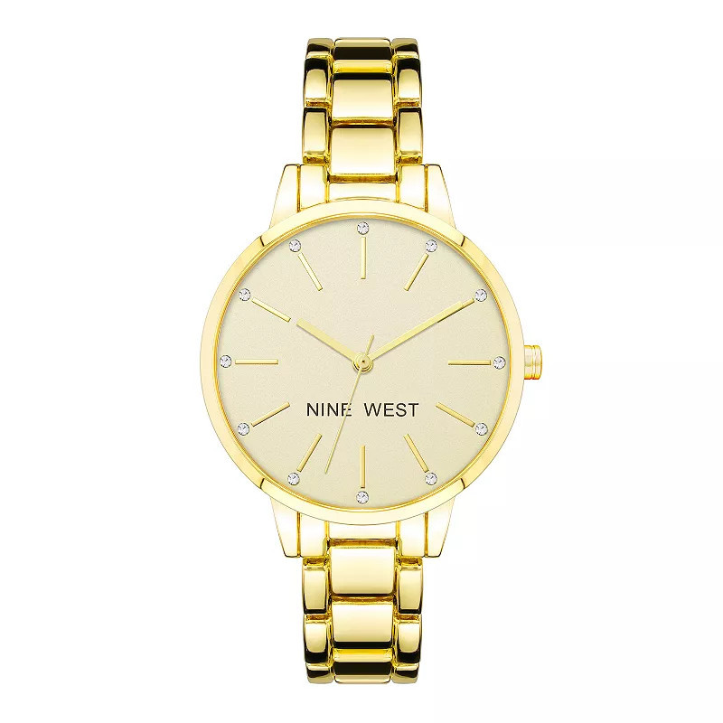 Nine West Women's Gold-Tone Bracelet Watch with Crystal Accents, Size: Medium, Gold Tone Beige | Kohl's