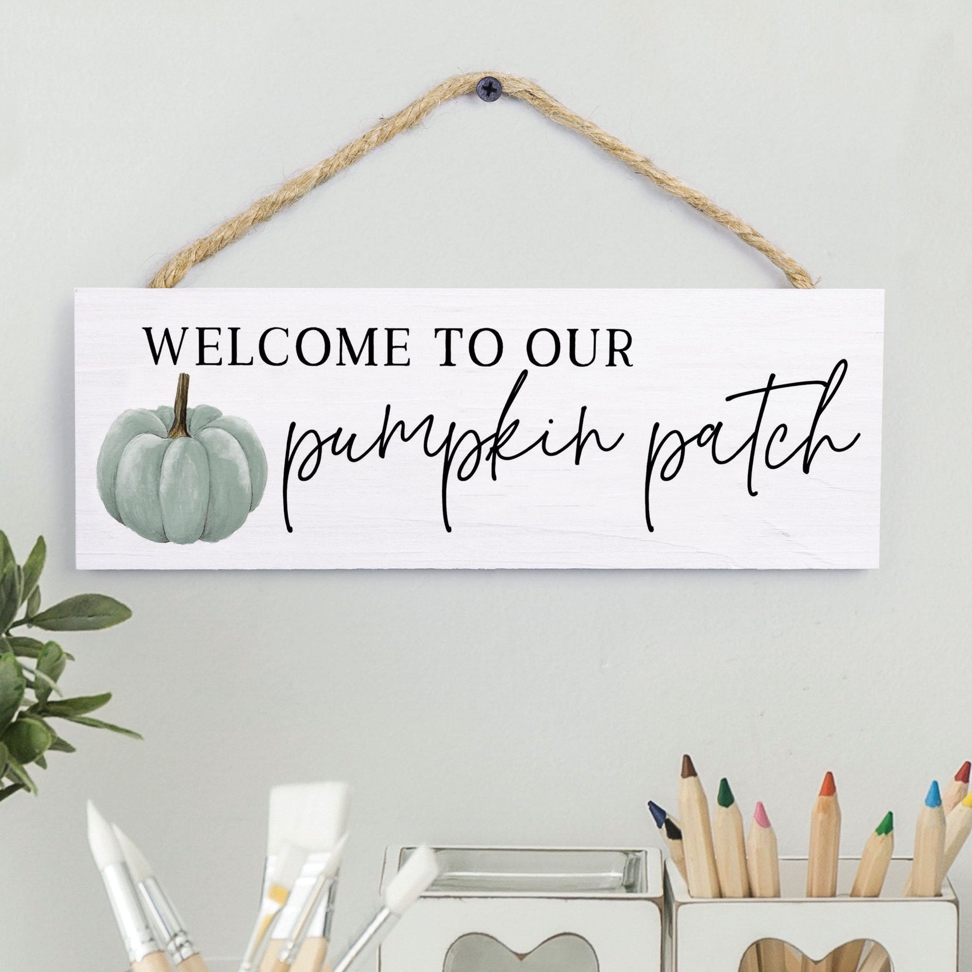 Welcome To Our Pumpkin Patch White 10 x 4 Pine Wood Decorative String Sign | Walmart (US)