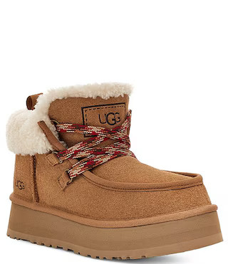 Funkarra Cabin Cuff Suede Fur Collar Lace-Up Booties | Dillard's