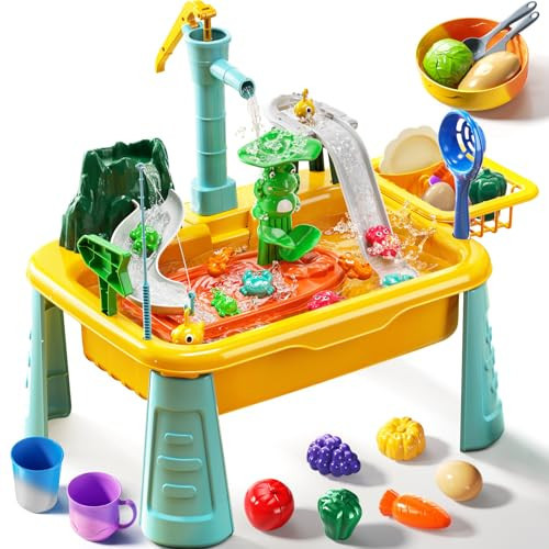KIZONLY Kids Water Table Play Toy for Toddlers 1-3 4-8 Years Old - Kitchen Sink with Pump and Flowing Water, Fishing Games, Outside Sensory Gift Toys for Boys and Girls 2 3 4 5 6 7 8 | Amazon (US)
