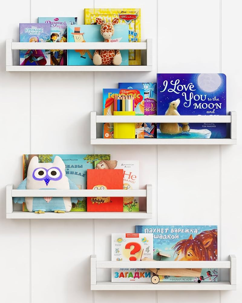 Forbena Floating Nursery Book Shelves for Wall Set of 4, White Wall Bookshelf for Kids Room, Smal... | Amazon (US)