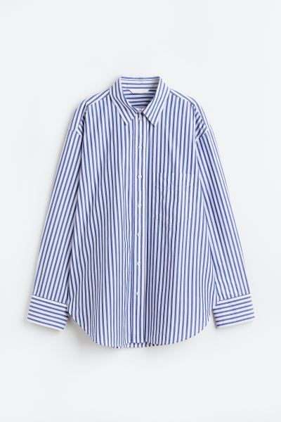 Cotton poplin shirt - Blue/Striped - Ladies | H&M GB | H&M (UK, MY, IN, SG, PH, TW, HK)