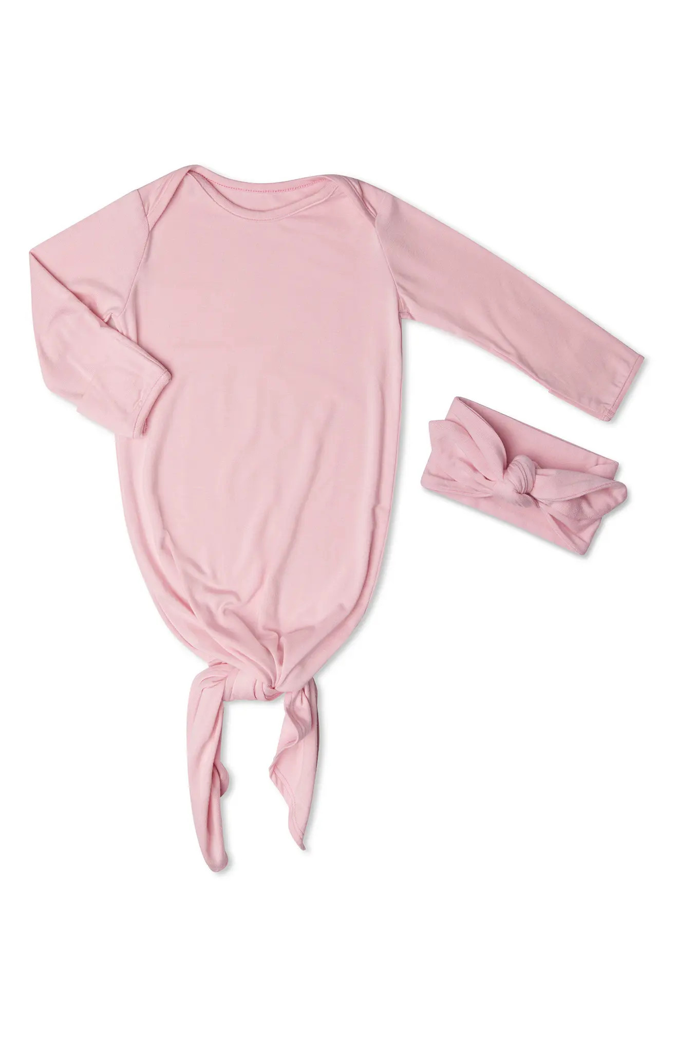 Baby Grey by Everly Grey Knotted Gown &amp; Headband Set in Blush at Nordstrom, Size 0-3M | Nordstrom