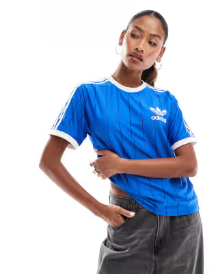adidas Originals Adicolor 3 stripe t-shirt in blue | ASOS (Global)