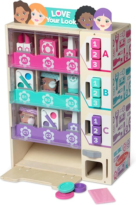 Melissa & Doug Sort, Stock, Select Beauty Kiosk Vending Machine Play Set, Pretend Makeup Wooden T... | Amazon (US)