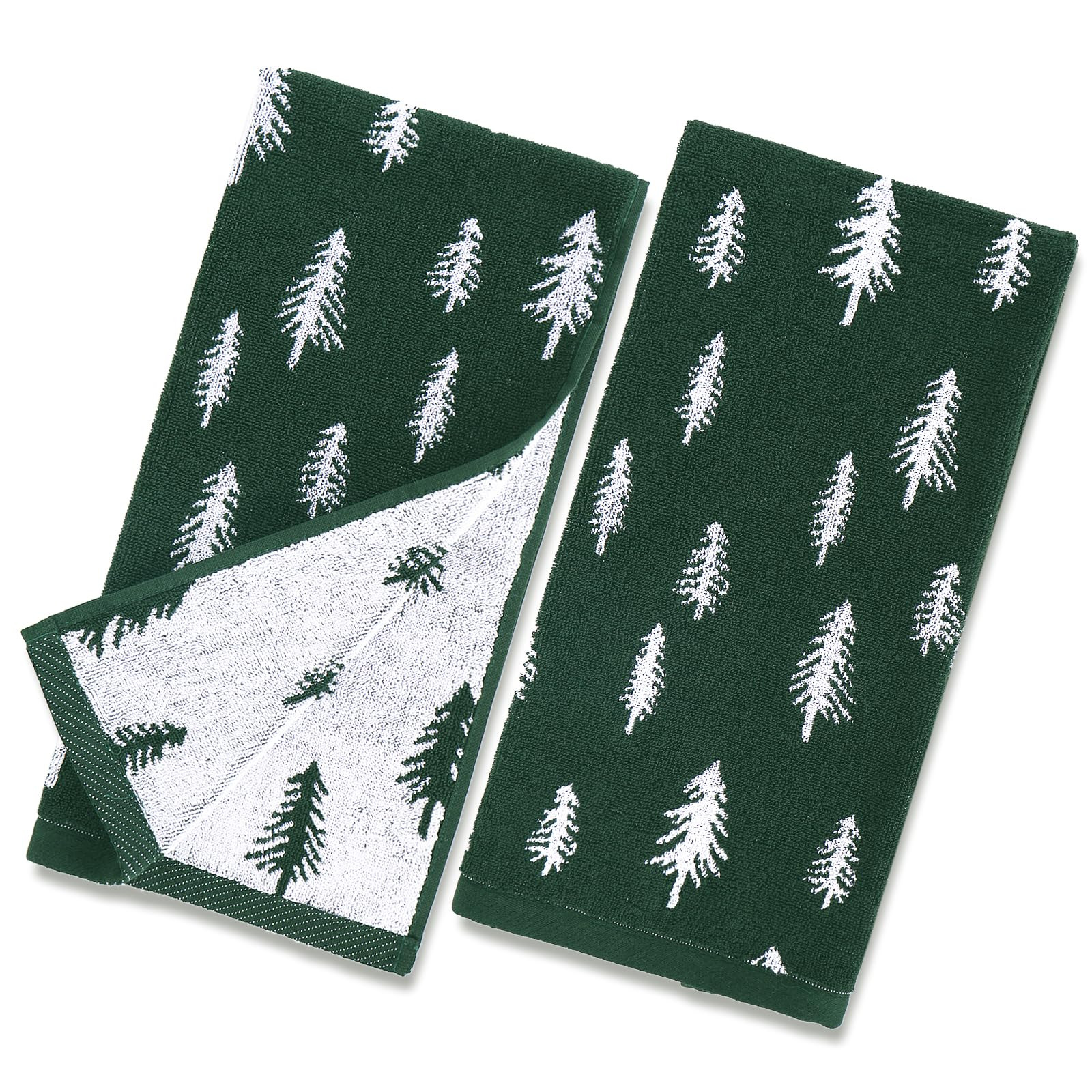 2 Pack Christmas Hand Towels Green White Pine Tree Decorative Towel Xmas Tree Cotton Bathroom Tow... | Amazon (US)
