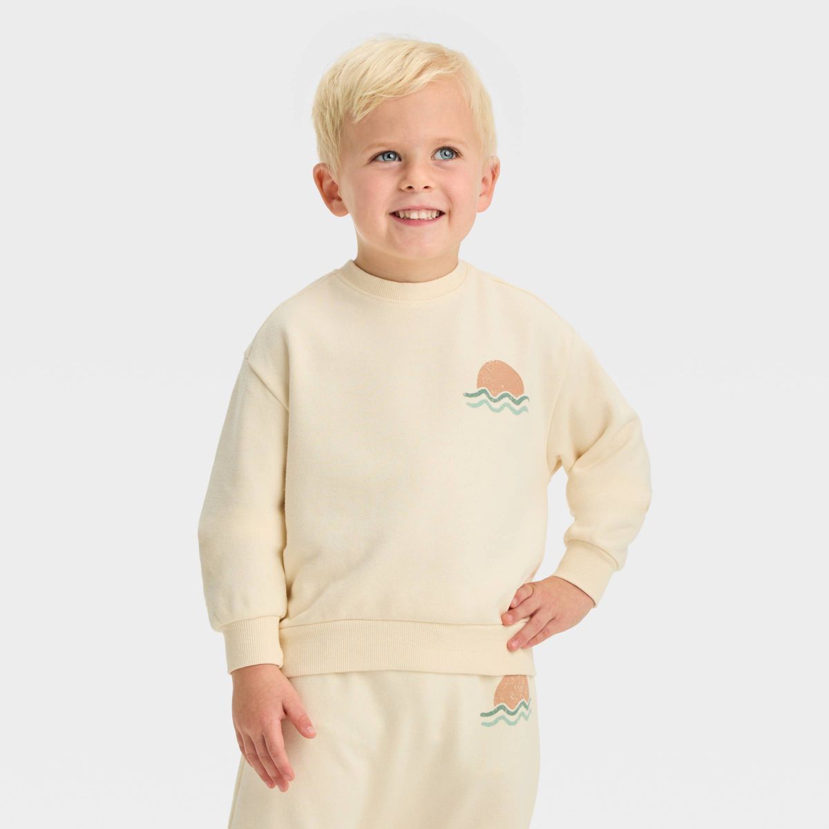 Grayson Mini Toddler Boys' French Terry Crew Neck Sweatshirt - Off-White 12M | Target