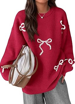 PRETTYGARDEN Fall Long Sleeve Pullover Sweaters for Women 2026 Trendy Crewneck Casual Cute Bow Ch... | Amazon (US)