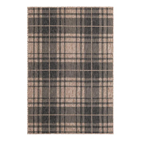 Tatasha Plaid Power Loom Polypropylene Plastic Area Rug in Black/Brown | Wayfair North America