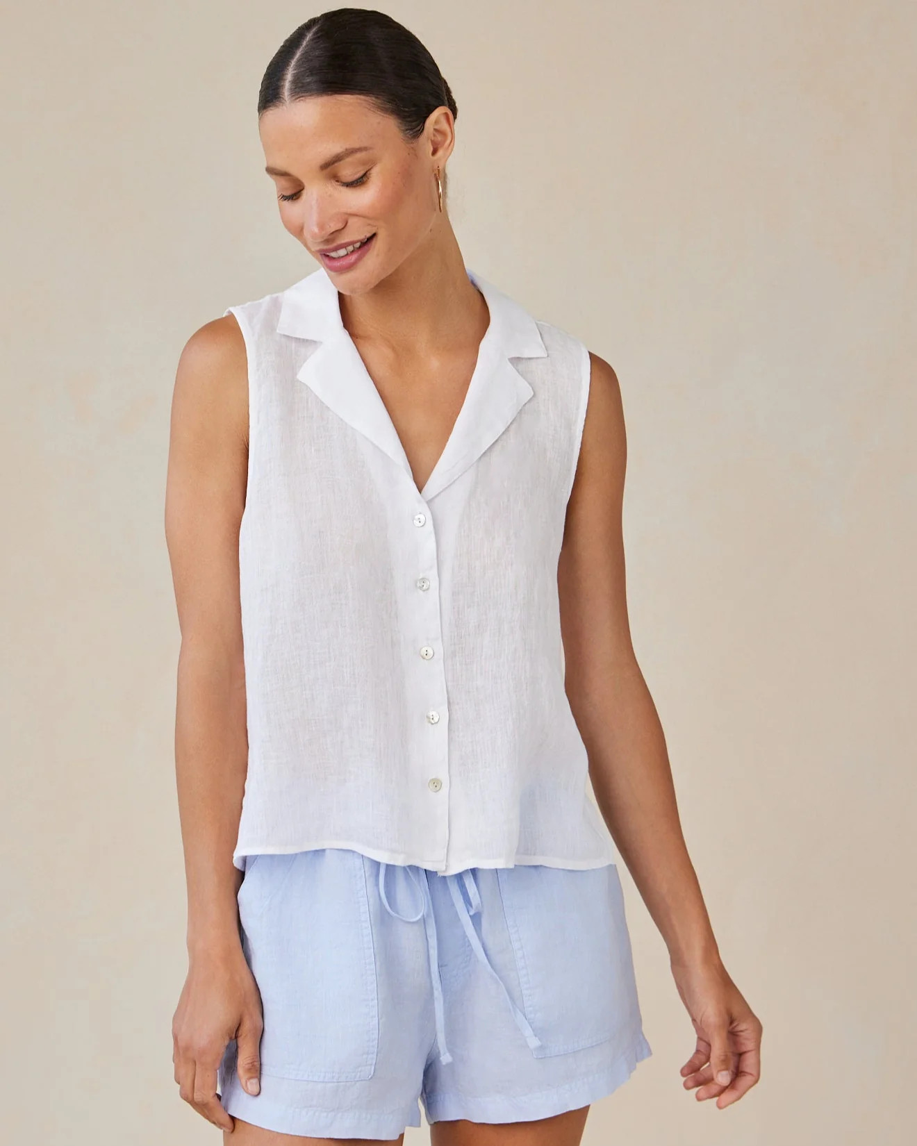 Sleeveless Notch Collar Button Down - White - Bella Dahl | Bella Dahl