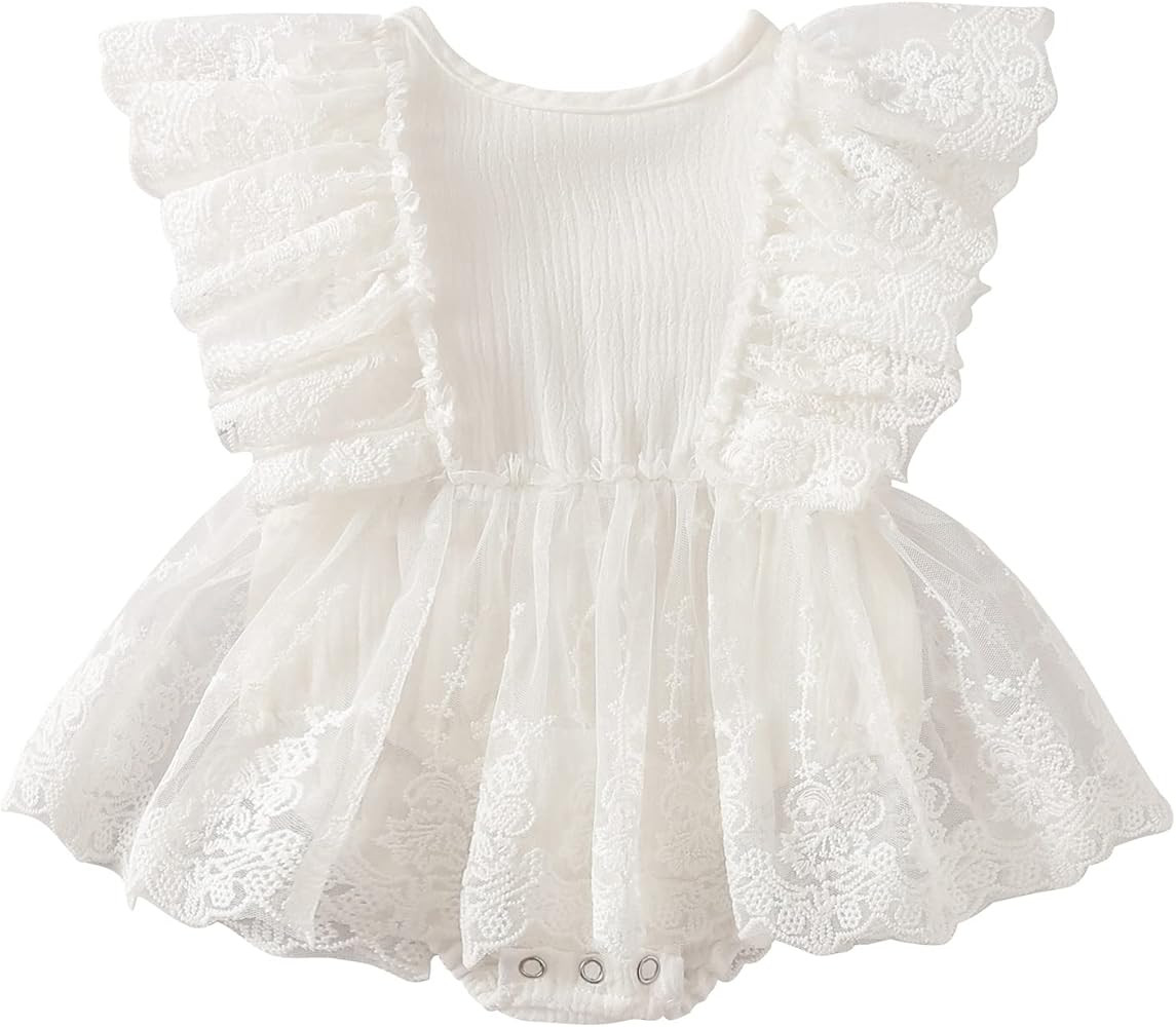 AEEMCEM Newborn Baby Girl Boho Lace Romper Dress Embroidery Flower Lace Ruffle Jumpsuit Bodysuit ... | Amazon (US)