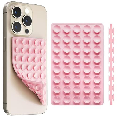 Silicone Suction Phone Case Mount Double Sided, Non Slip Suction Cup Phone Mount, Silicone Sticky Phone Grip for Cell Phone, Hands-Free Phone Accessories Holder for Selfies and Videos, Pink | Amazon (US)